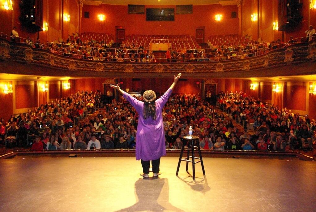 Donna in front of the crowd in Canada