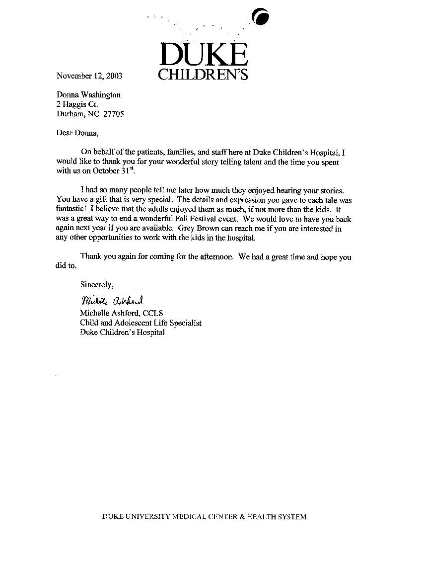 Duke Childrens Hospital Rec Letter