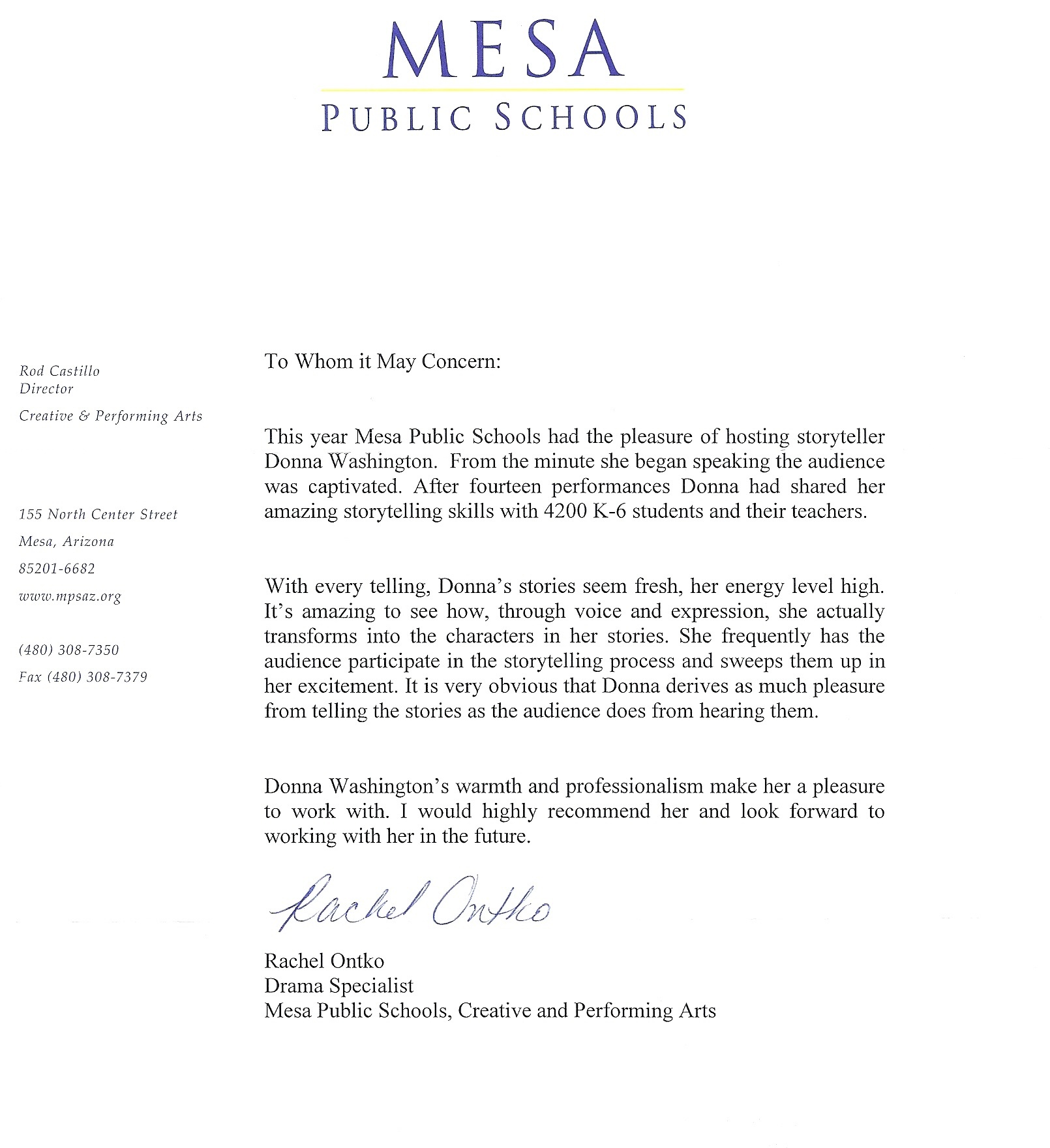 Duke Childrens Hospital Rec Letter